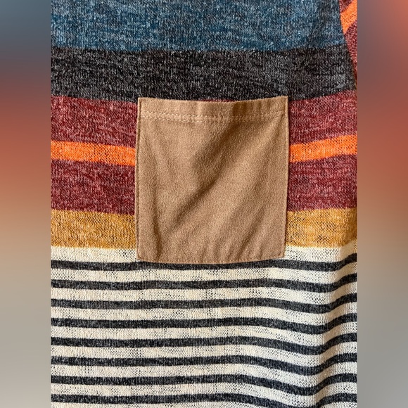 Navy blue, red, orange, beige striped fall colored dress - Picture 7 of 10